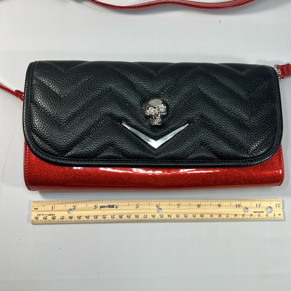 Lux De Ville Red Vinyl Purse Crossbody Pin Up Rockabilly Hot Rod Retro Handbag - Picture 4 of 7